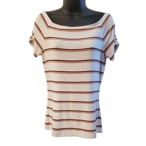 White House Black Market Short Sleeve Boat Neck White Striped T-shirt Size M